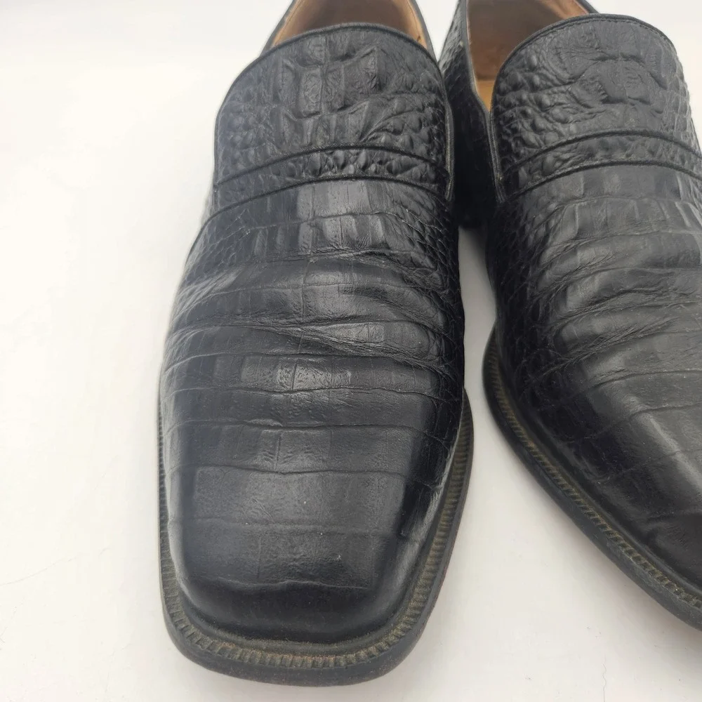 Giorgio Brutini Black Crocodile Embossed Leather Square Toe Loafers Mens 933991